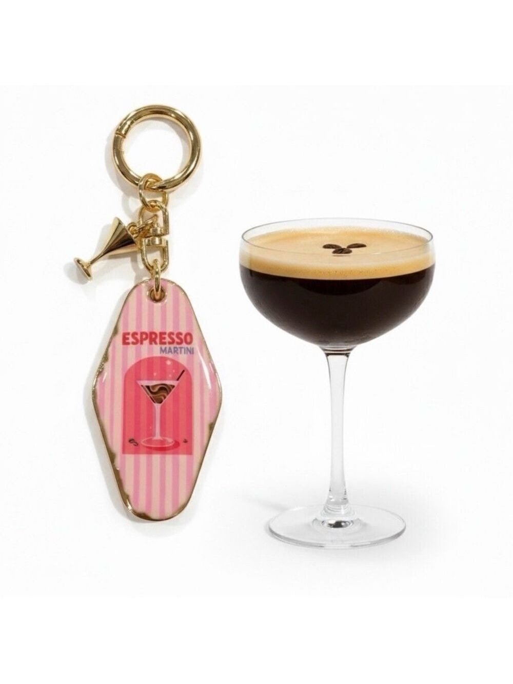 NIB Piper K Espresso Martini Keychain / Bag Charm – Pink Stripe